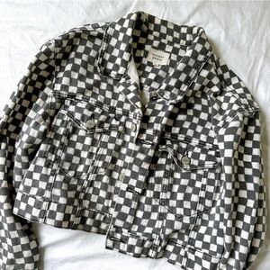 Denim Checkered Cropped Jacket